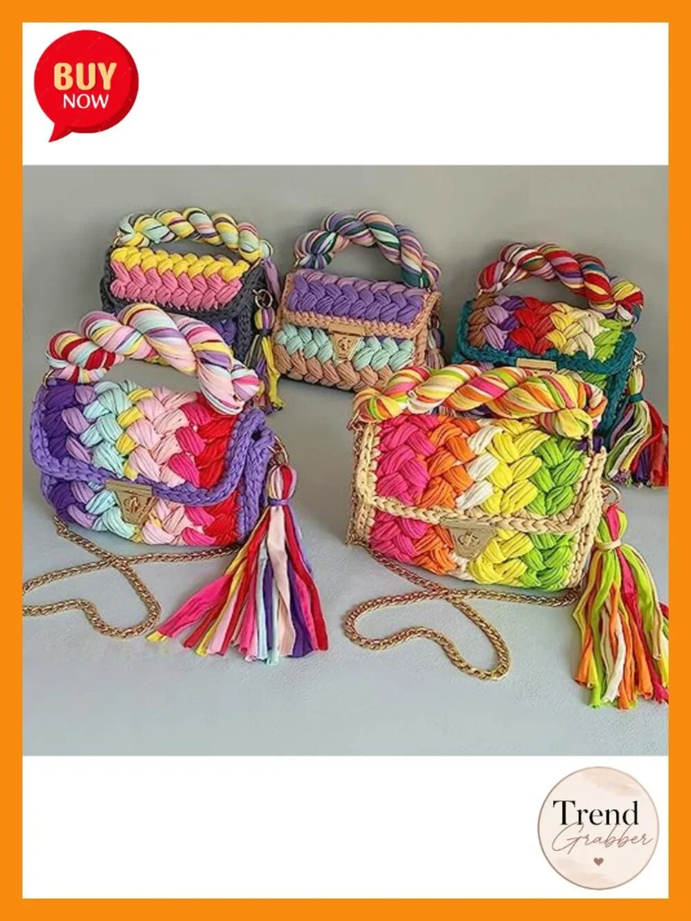 Handwoven Crochet Tote Purse Crossbody Bag with Twist Lock